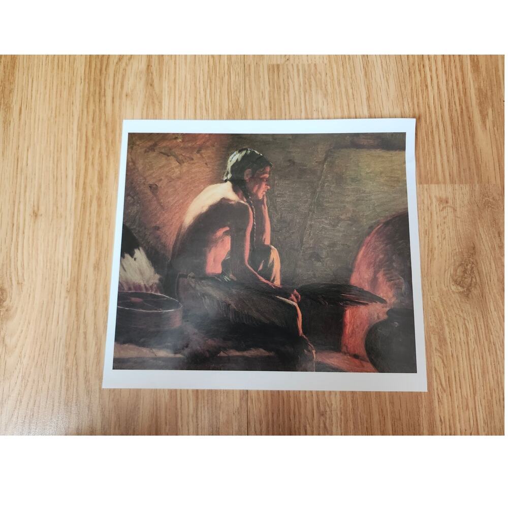 Indian by Firelight Calendar Print Joseph Henry Sharp Native American Art 9x8